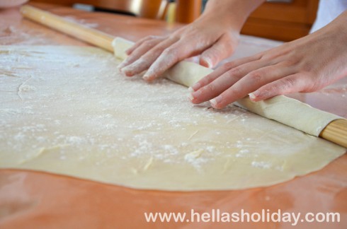 Rolling of pastry wrapped around the pin