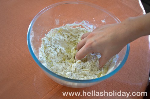 Hand-kneading the dough