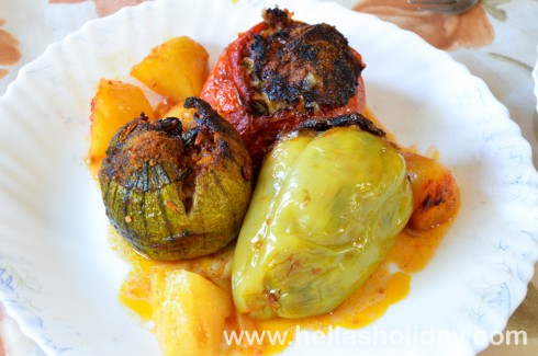 Gemista stuffed vegetables served on the plate