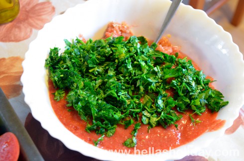 Prepare the stuffing: Vegetables, onion, parsley