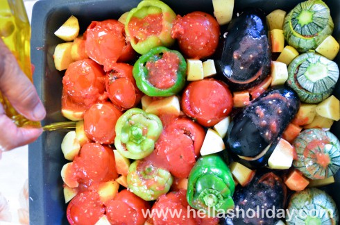Add olive oil to stuffed vegetables