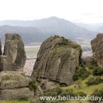 The town of Kalambaka as seen through Meteora giant rocks