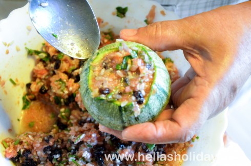 Stuffing the vegetables